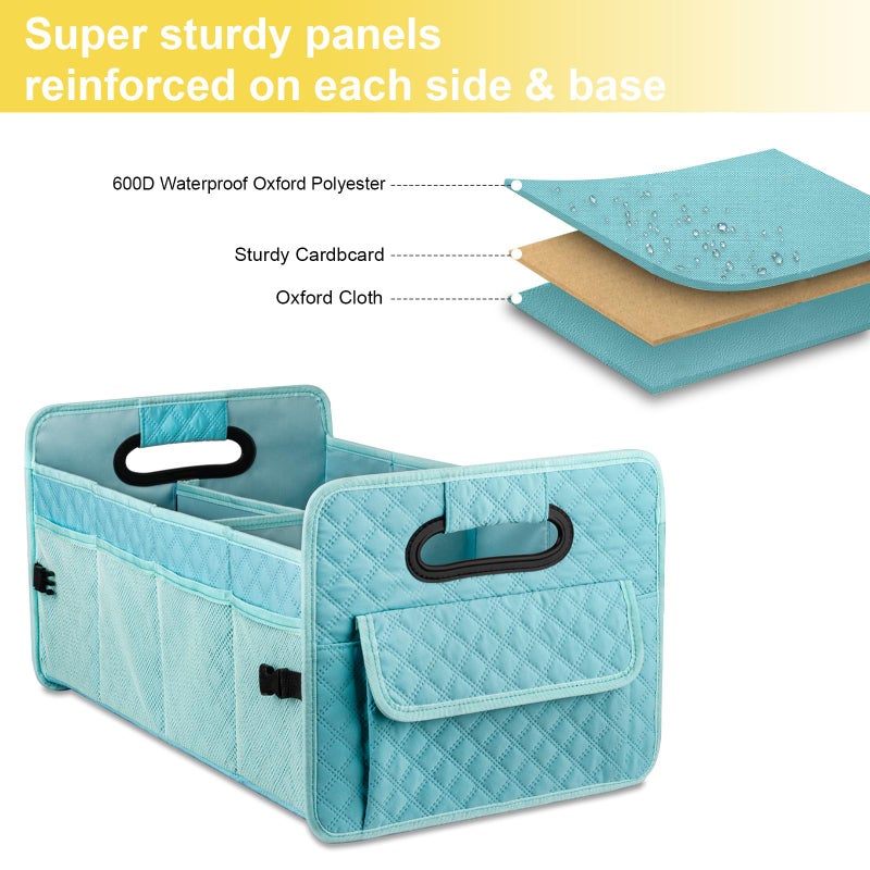 JiatuA Car Trunk Organizers and Storage for SUV, Collapsible Multi Compartment Container Box Adjustable Car Accessories for Women Men, Lake Blue - Image 2